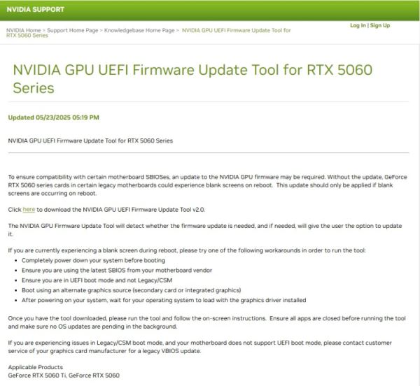 GeForce RTX 5060 и 5060 Ti оказались несовместимы с некоторыми материнскими платами, но Nvidia всё починила